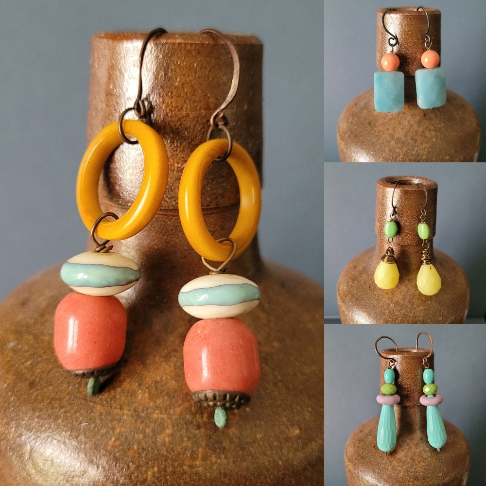 Vintage Handmade Glass/Gemstone Beads Earrings Price for One Pair Only